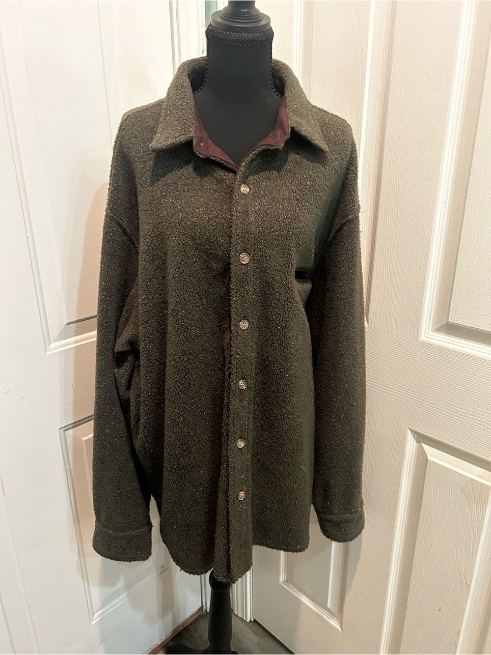 Sahalie Green Textured Oversized Coat Fall Jacket Button Up SZ XL